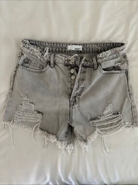 VERVET BY FLYING MONKEY Light Gray Distressed Denim Shorts